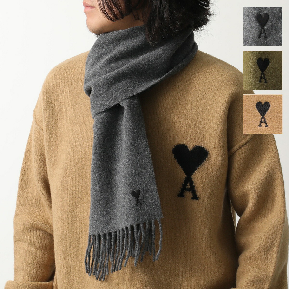 AMI DE COEUR ウール フリンジスカーフ AMI PARIS 】Ami de Coeur ウール フリンジスカーフ*4Colors
