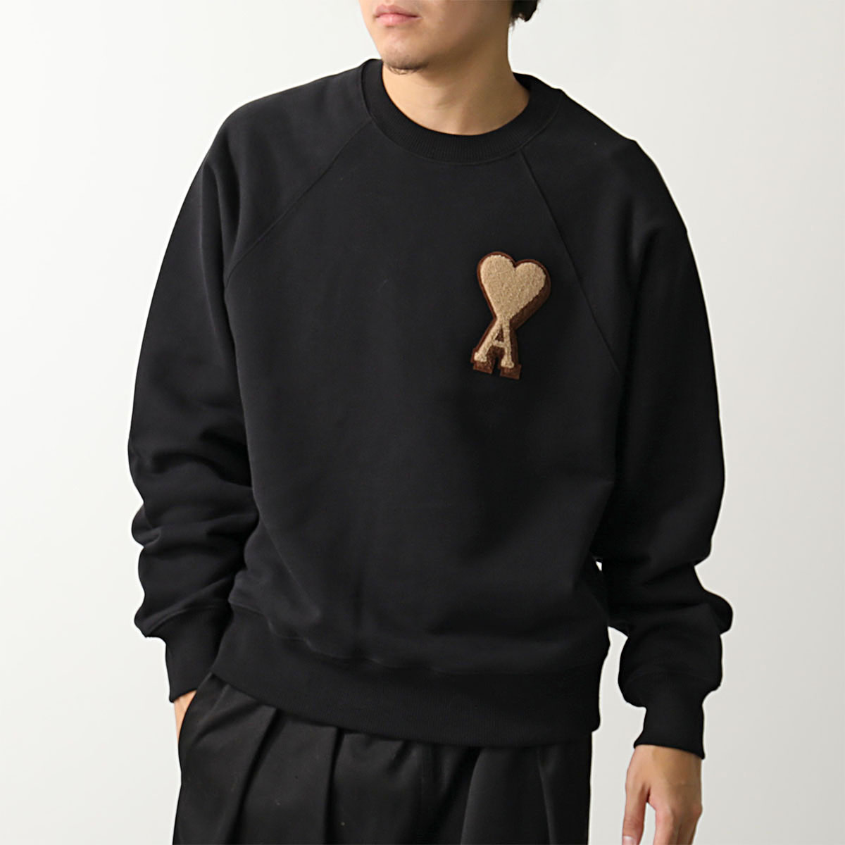 ami Paris ブラック クルーネック トレーナー ブラック ウール Ami De Coeur クルーネック セーター ブラック