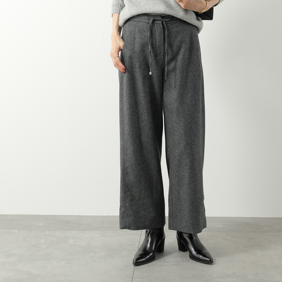 S MAX MARA エス マックスマーラ ジョガーパンツ LIVIO リヴィオ レディース カシミヤ混ウール ドローストリングパンツ ストレート 003/BLACK