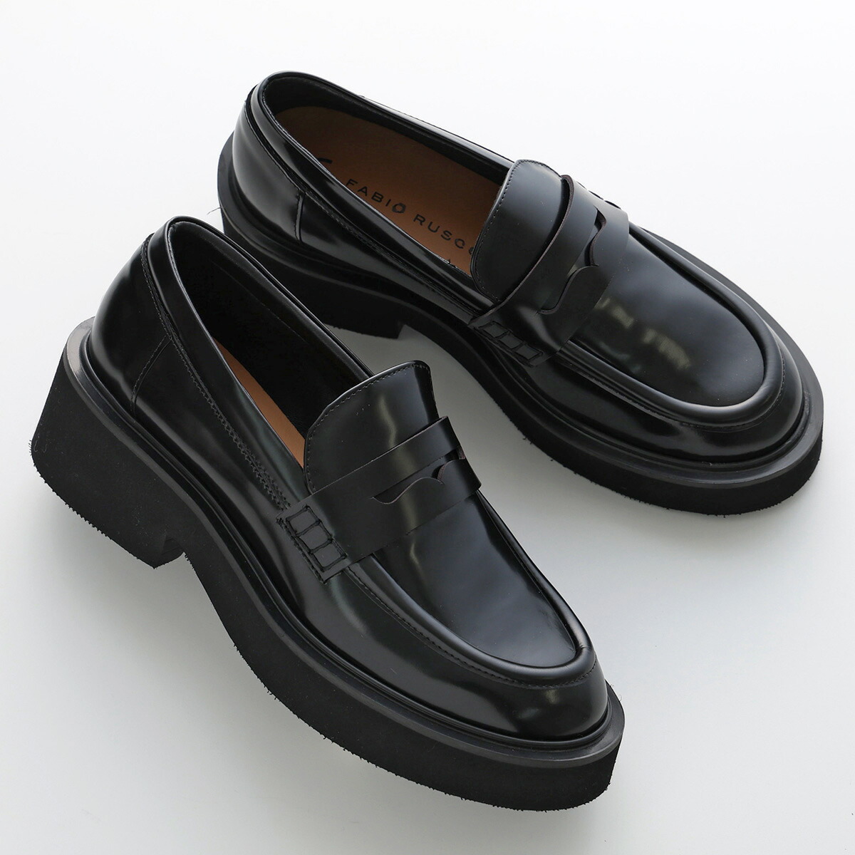 【現行】ファビオルスコーニ　ローファー　スクエアトゥ　レザー　黒　24cm FABIO RUSCONI（ファビオルスコーニ） ローファー 3170 NATUR