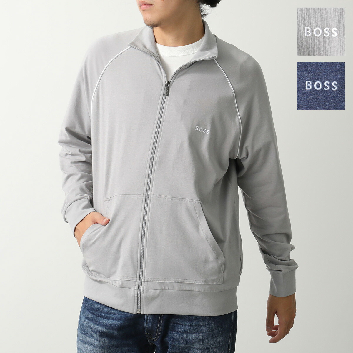 美品 Lサイズ ヒューゴボス 異素材MIX ハーフジップスウェット