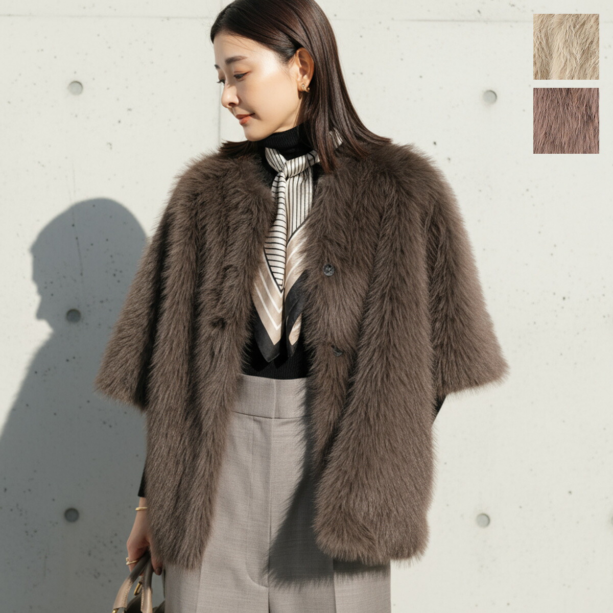 CEaRET シーレット ファーコート Eco Fur Half Sleeve Coat 254001 レディース フェイクファー ノーカラー ハーフスリーブ カラー3色|インポートセレクトmusee
