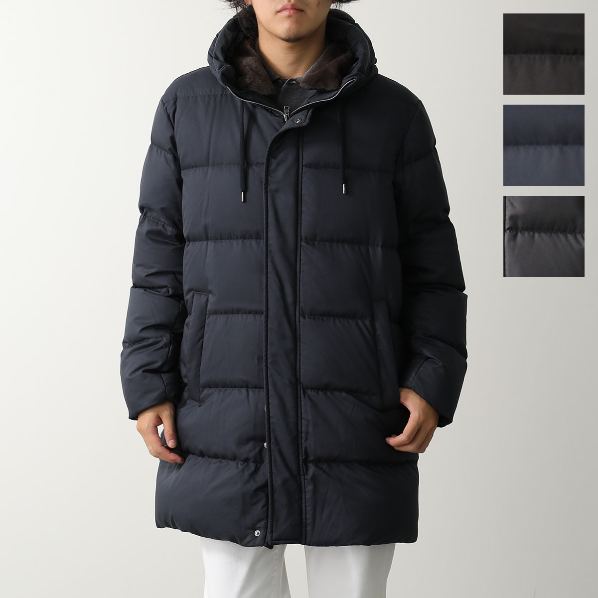 ヘルノ ライトダウンジャケット フードつき 黒 46 XL ロゴプレート 軽量 HERNO ダウンジャケット ダウン NYLON ULTRA LIGHT DOWN JACKET ヘルノ