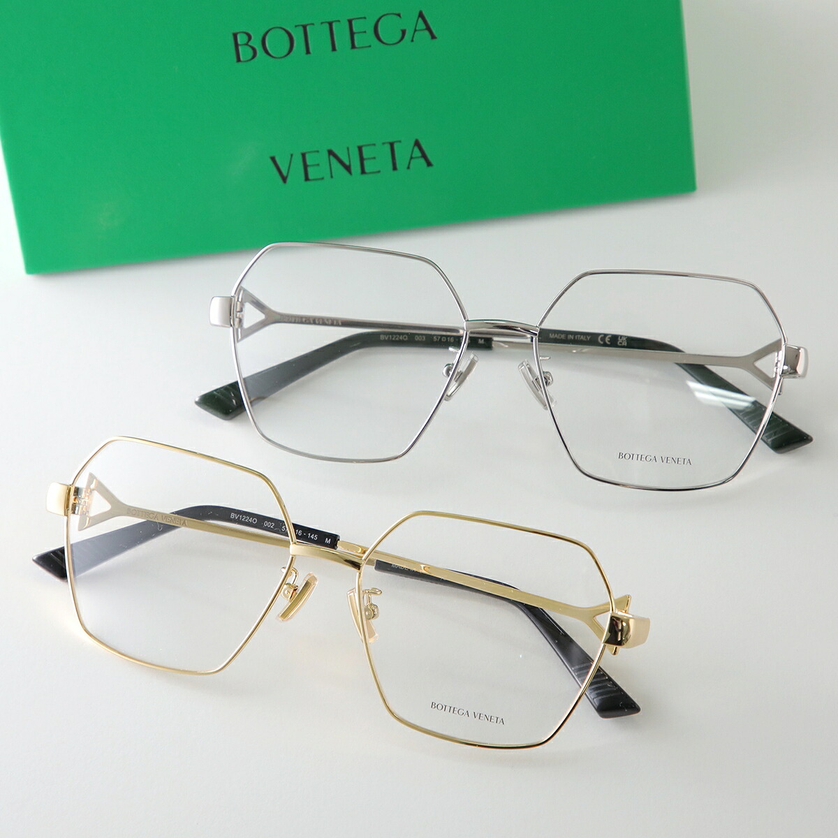 BOTTEGA VENETA ボッテガヴェネタ メガネ BV1224O メンズ ポリゴン型 メタルフレーム 細フレーム フルリム クリングスタイプ ロゴ アイウェア カラー2色｜インポートセレクトmusee