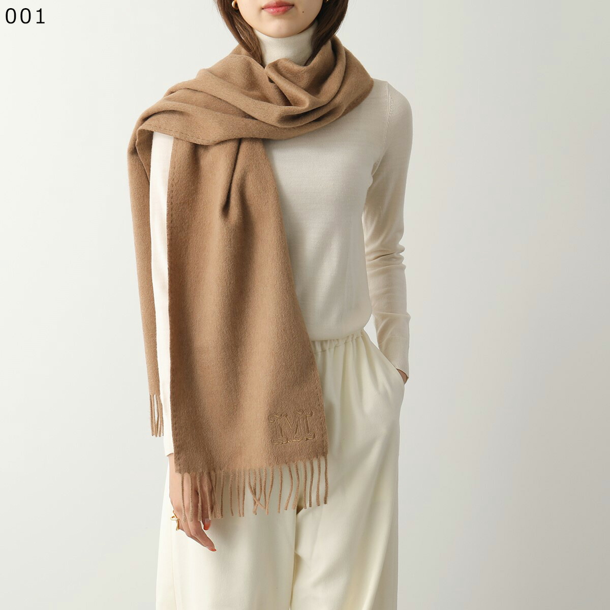 【最大2万円OFFクーポン対象・9/30～10/1限定】MAX MARA マックスマーラ マフラー WKCLARA クララ レディース フリンジ キャメル ロゴ刺繍 ストール カラー3色