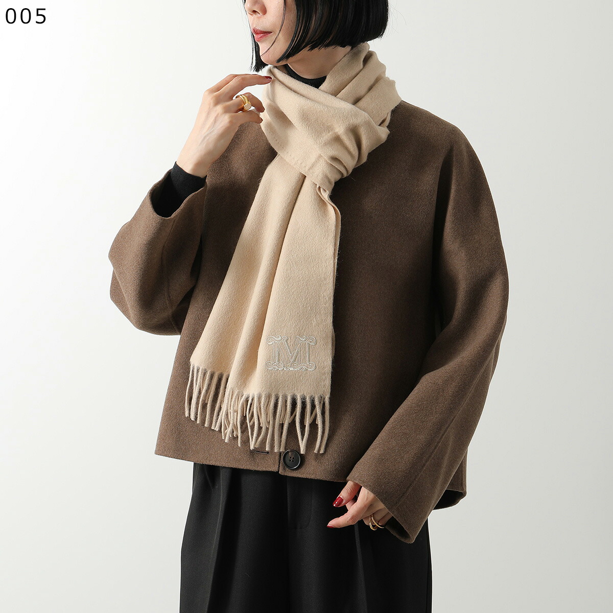 【最大2万円OFFクーポン対象・9/30～10/1限定】MAX MARA マックスマーラ マフラー WKCLARA クララ レディース フリンジ キャメル ロゴ刺繍 ストール カラー3色