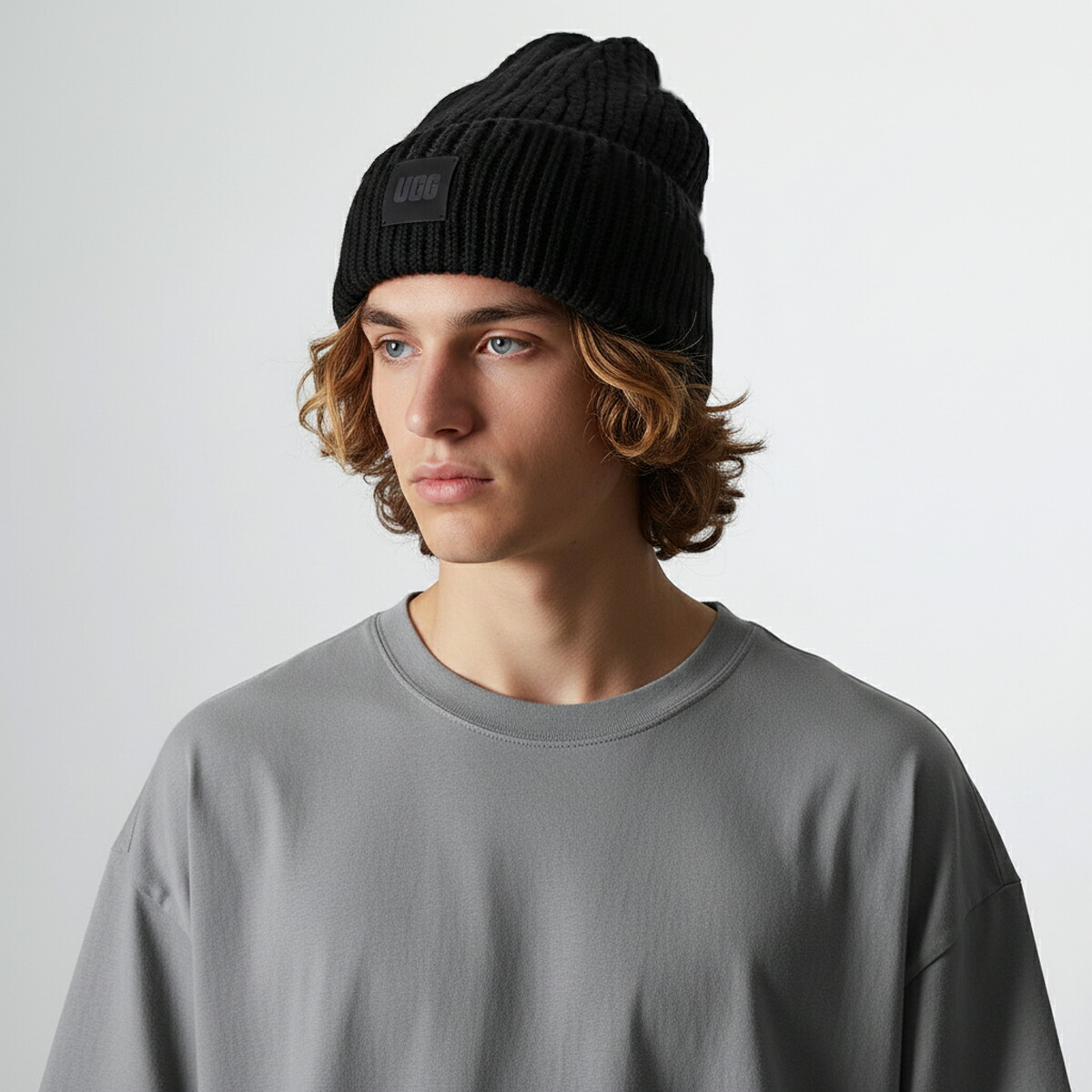 UGG アグ ニット帽 W CHUNKY RIB BEANIE W LOGO 20061 レディース