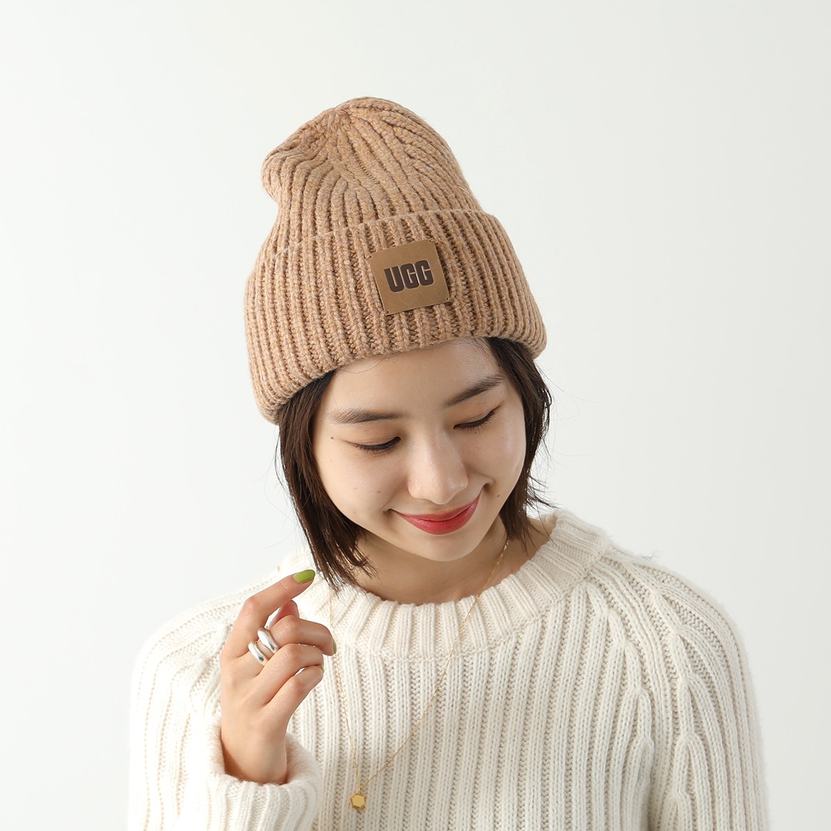 UGG アグ ニット帽 W CHUNKY RIB BEANIE W LOGO 20061 レディース
