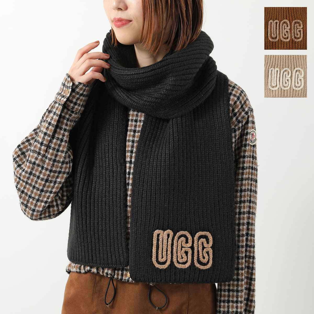 【未使用品】UGG ボアストール スカラップ マフラー ブラック 黒 UGG（アグ） マフラー W UGGfluff SCALLOPED SCARF フラッフ