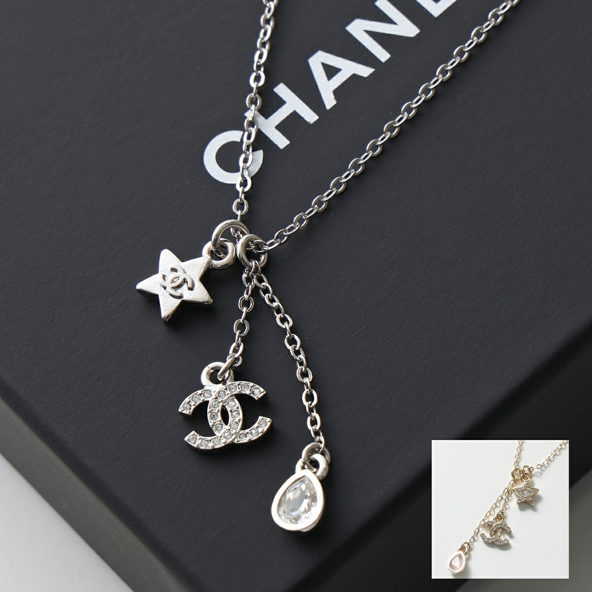 シャネル ココマーク ネックレス 希少 ストーン装飾 CCロゴ　ブラック CHANEL シャネル ココマーク ラインストーン ネックレス
