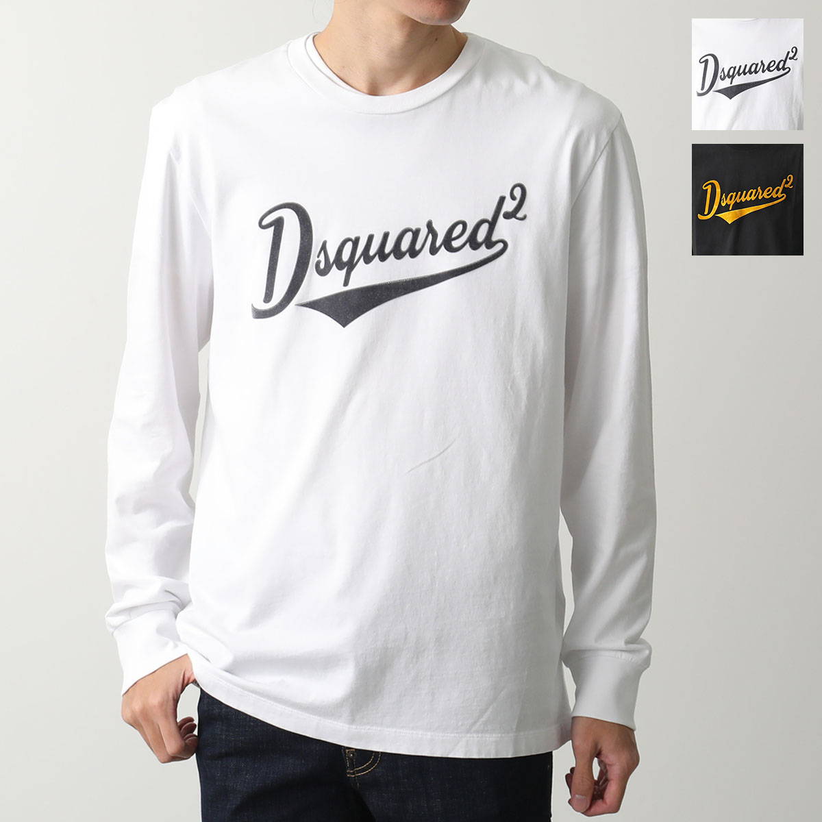 DSQUARED2 ディースクエアード Tシャツ S74GD1422 D20020 メンズ 長袖 ロンT クルーネック カットソー ストレッチ フロッキープリント ロゴ カラー2色｜インポートセレクトmusee