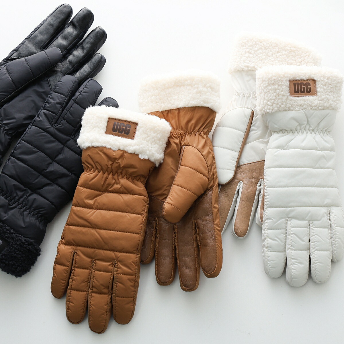 988【未使用】UGG アグ シープスキン ロゴ ミトン 手袋 ムートン Amazon | UGG 刺繍防水シープスキンミトン テックパーム付き ブラック