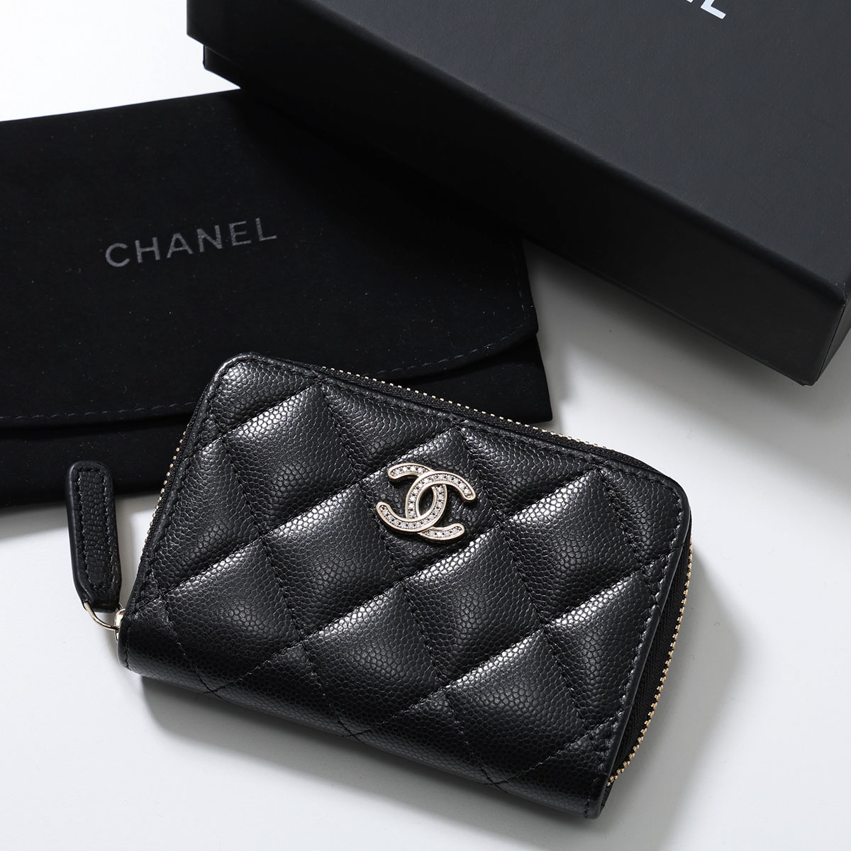 CHANEL シャネル コインケース AP4818 B21476 レディース MATELASSE マトラッセ キャビア カードケース ラインストーン ミニ財布 ココマーク 94305