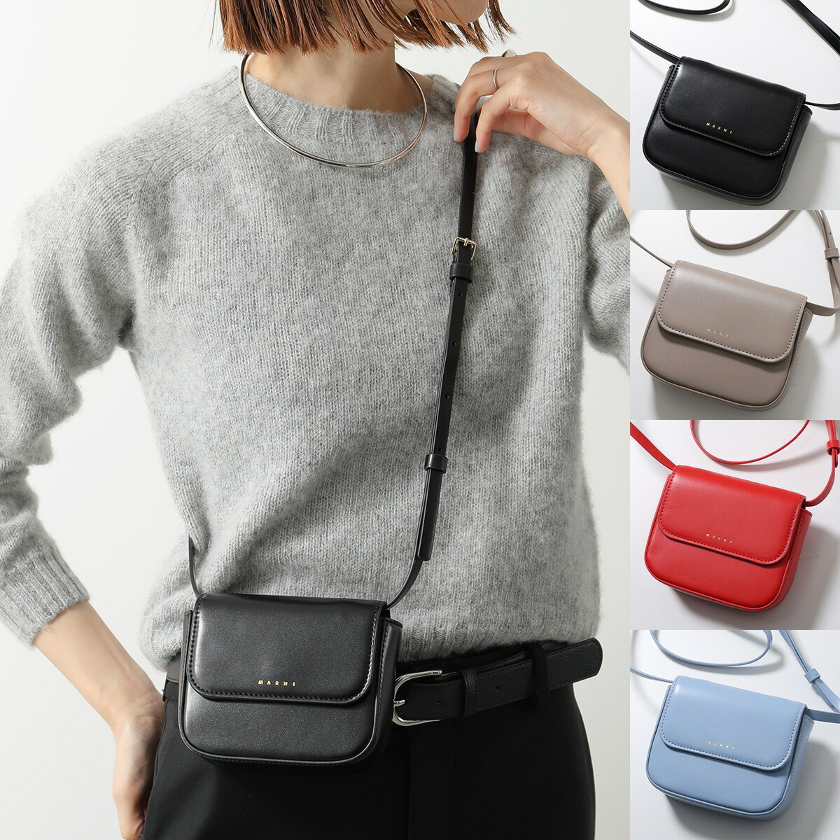MARNI KIDS マルニ キッズ ショルダーバッグ M01609 M00TK レディース ガールズ エコレザー クロスボディ ミニバッグ ロゴ 鞄 カラー2色