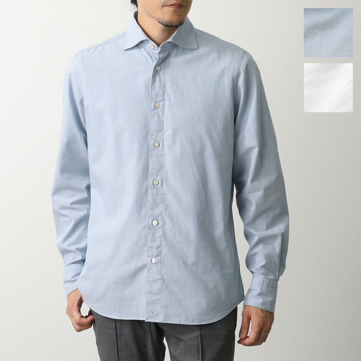 Finamore フィナモレ シャツ SIMONE BALI15 A5099C シモーネ バーリ メンズ コットン シャンブレーシャツ カッタウェイカラー スリムフィット ミドルレングス 長袖 03【dc_kikaku】｜インポートセレクトmusee 22,896円