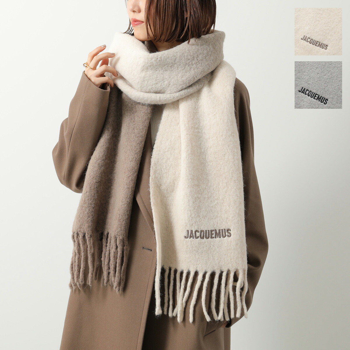 JACQUEMUS ジャックムス マフラー Moisson ACU00574AOT4032 レディース メンズ アルパカ混 フリンジ ストール ロゴ刺繍 カラー2色