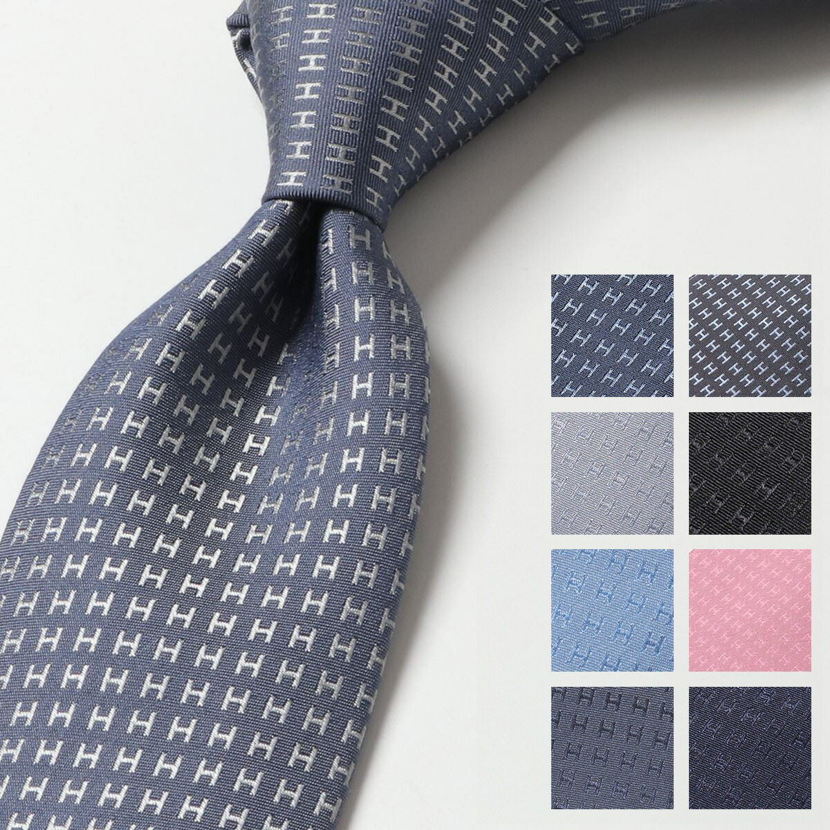 ✨未使用✨エルメス　H柄 ジャガード　ブルー　ネクタイ HERMES エルメス ジャガード ネクタイ ブルー H柄 ストライプ 波模様
