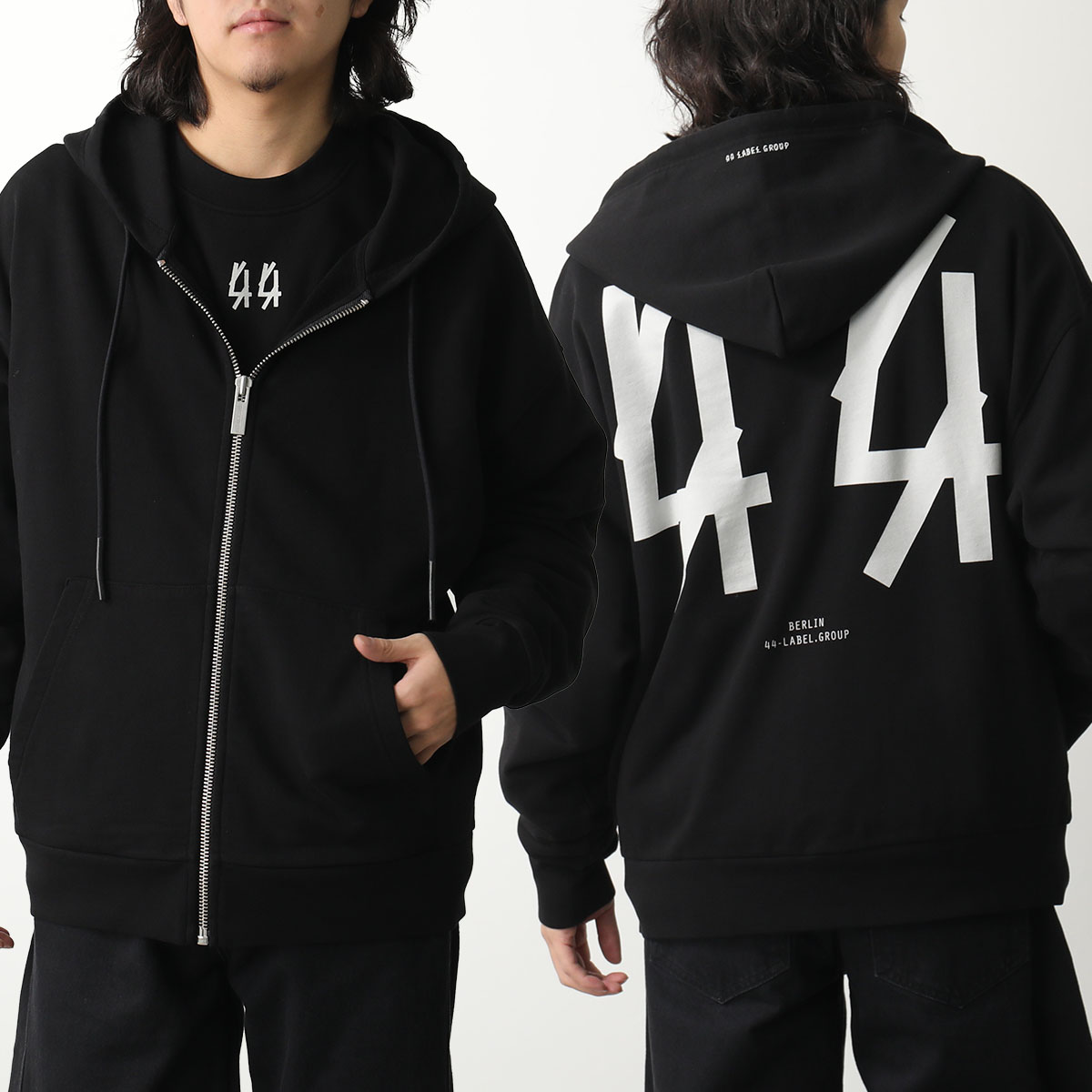 44 LABEL GROUP フォーティーフォーレーベルグループ パーカー ZIP HOODIE ジップ フーディー B0030577 FA583 メンズ スウェット P396/BLACK+44SOLID-DIRTY-WHITE