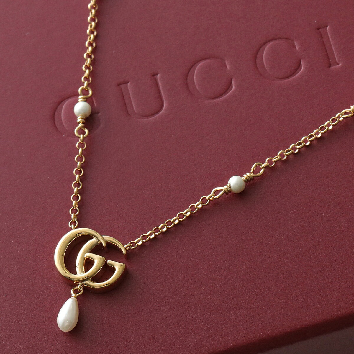 GUCCI グッチ ネックレス GG MARMONT マーモント 815310 I4620 レディース ダブルG ペンダント ガラスパール チェーン アクセサリー 8078｜インポートセレクトmusee