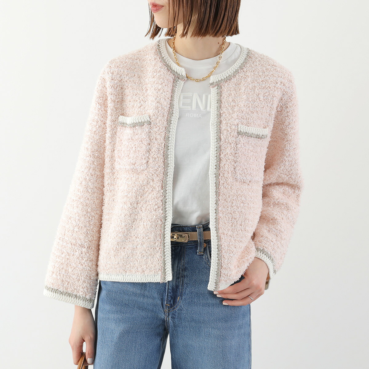 Dignite Collier ディニテコリエ ノーカラージャケット 80267060 レディース ツイード ニット ノーカラー ショート丈 カラー2色｜インポートセレクトmusee