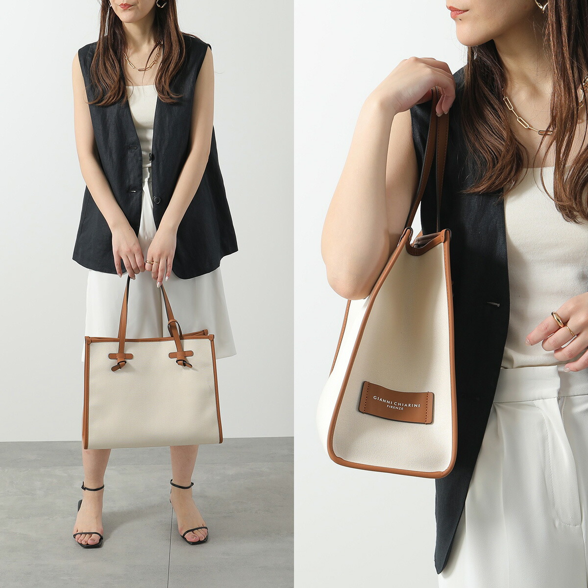 GIANNI CHIARINI✨ A4 トートバッグ リバーシブル ポーチ付軽量 GIANNI