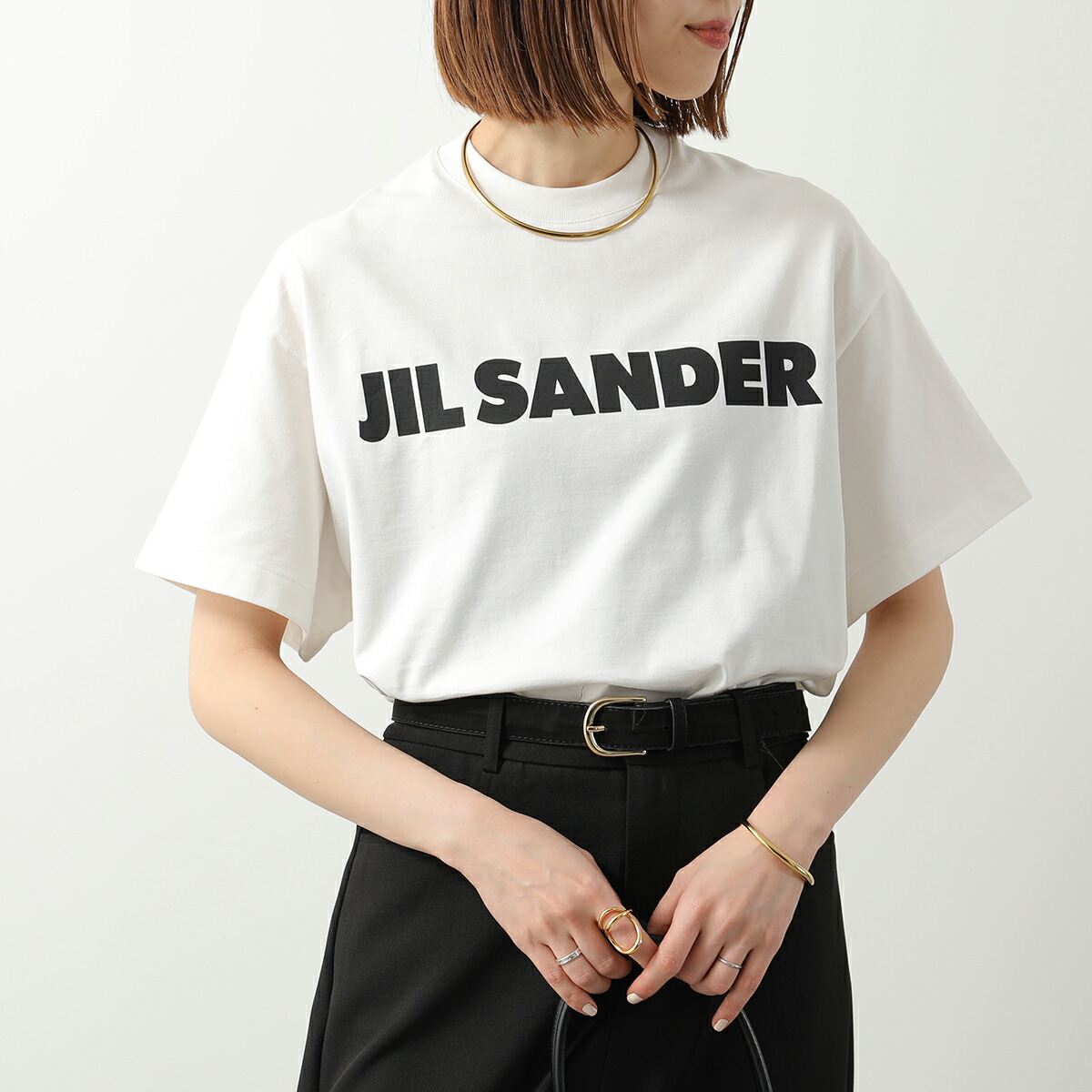JIL SANDER ジルサンダー 半袖 Tシャツ J02GC0140 J20347 レディース ロゴ カットソー ロゴT コットン クルーネック 102/PORCELAIN