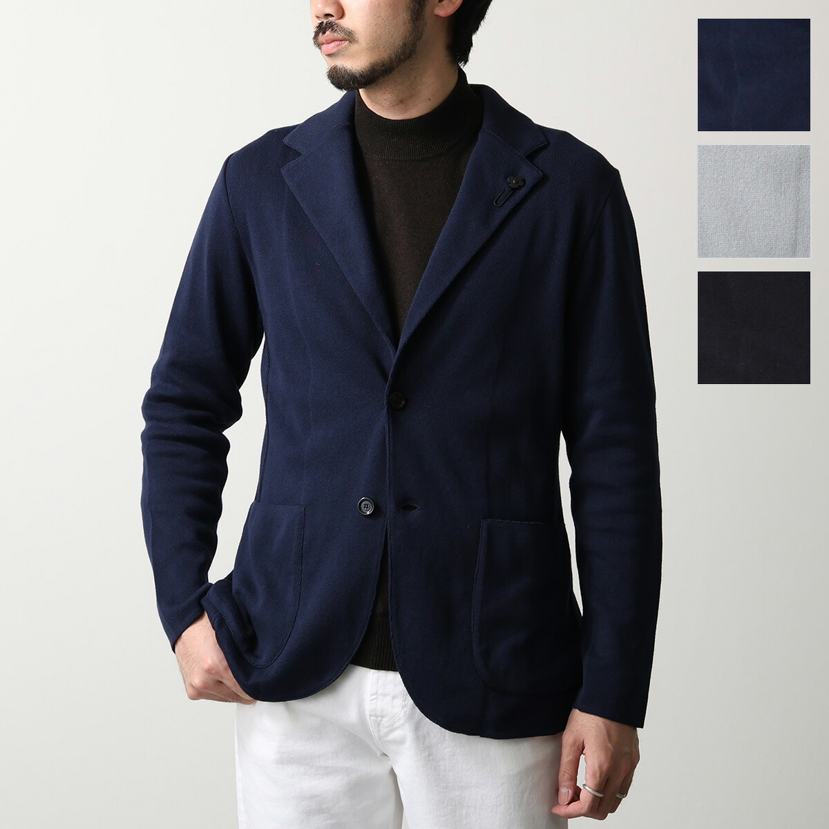 LARDINI ラルディーニ ニットジャケット CNCLJM56 CN66003 メンズ カーディガン シングルブレスト コットン サイドベンツ ラペルピン 2B カラー3色|インポートセレクトmusee