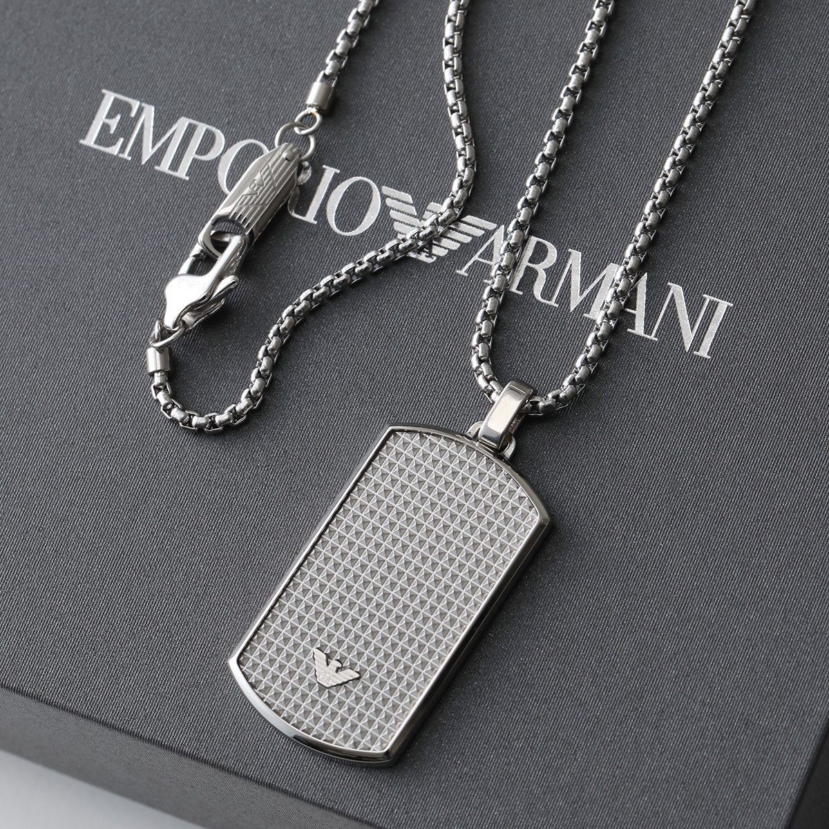 EMPORIO ARMANI エンポリオアルマーニ ネックレス EGS2986040 メンズ ステンレススチール イーグルロゴ ペンダント アクセサリー シルバー