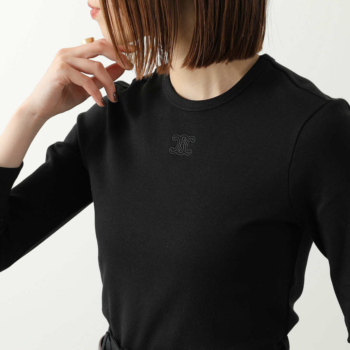 CELINE セリーヌ Tシャツ RX0IY1407.38NO レディース トリオンフ刺繍 コットンジャージー カットソー 長袖 クルーネック ブラック｜インポートセレクトmusee 99,900円