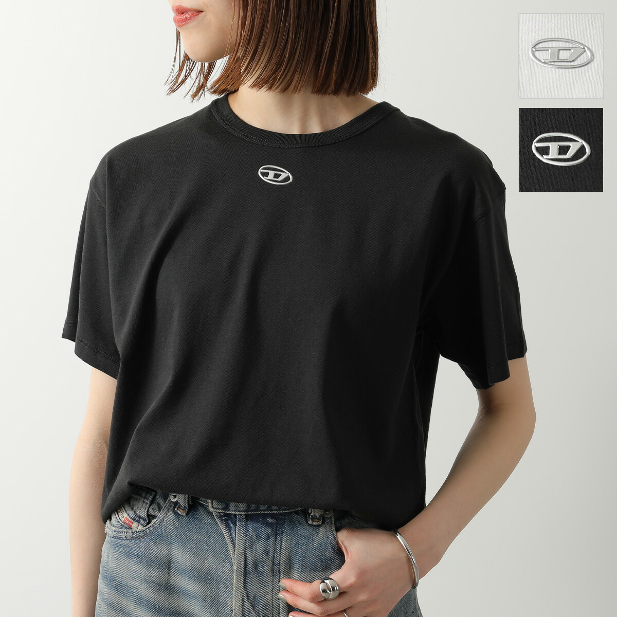 DIESEL ディーゼル Tシャツ T-NORMY OD S1 A20399 0JMBB レディース コットン オーバルD メタルロゴ 半袖 クルーネック オーバーサイズ カラー2色【dc_kikaku】|インポートセレクトmusee
