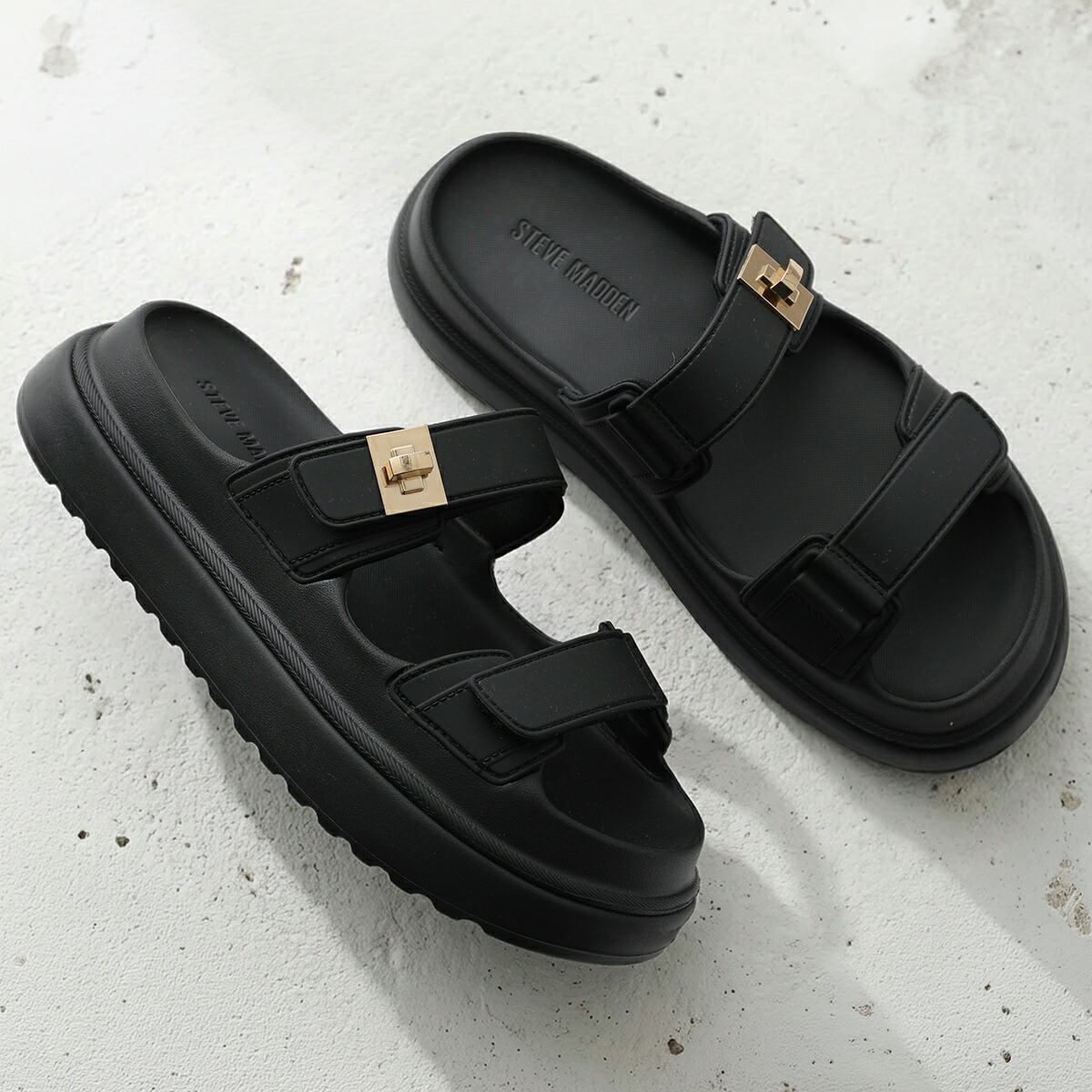 STEVE MADDEN スティーブマデン スライドサンダル BIGSCHMONA-J レディース ダブルベルト プラットフォーム 厚底 軽量 シューズ 靴 BLACK【dc_kikaku】｜インポートセレクトmusee