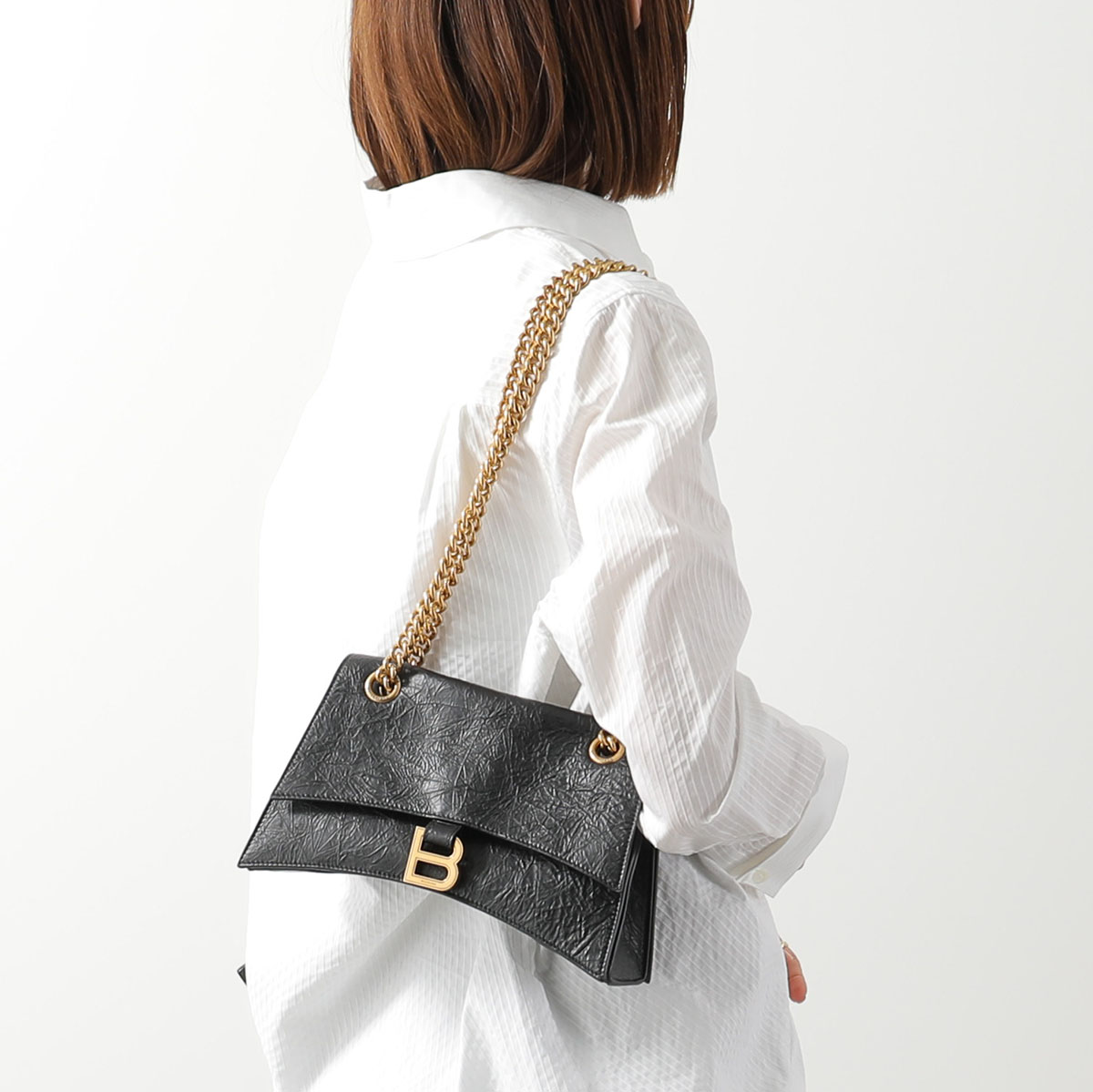 BALENCIAGA バレンシアガ ハンドバッグ CRUSH クラッシュ 716351 210IT レディース レザー ショルダーバッグ クロスボディ BB icon ロゴ 鞄 1000/BLACK 716351210IT1000