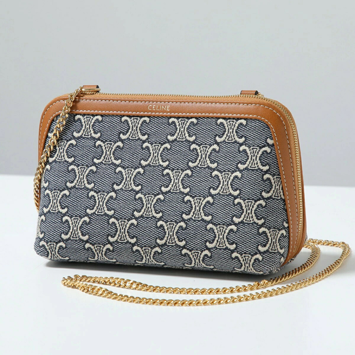 CELINE セリーヌ ショルダーバッグ 10E382U51.07PM レディース ジャガードトリオンフ チェーン付きクラッチ クロスボディ ポシェット 鞄 Navy-Ecru|インポートセレクトmusee