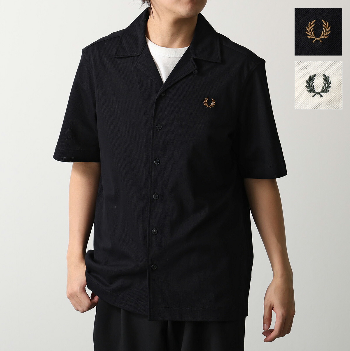 FRED PERRY フレッドペリー シャツ Compress Mesh Rever Collar Sh M1745 メンズ 鹿の子 開襟 ローレルリース 刺繍 カラー2色