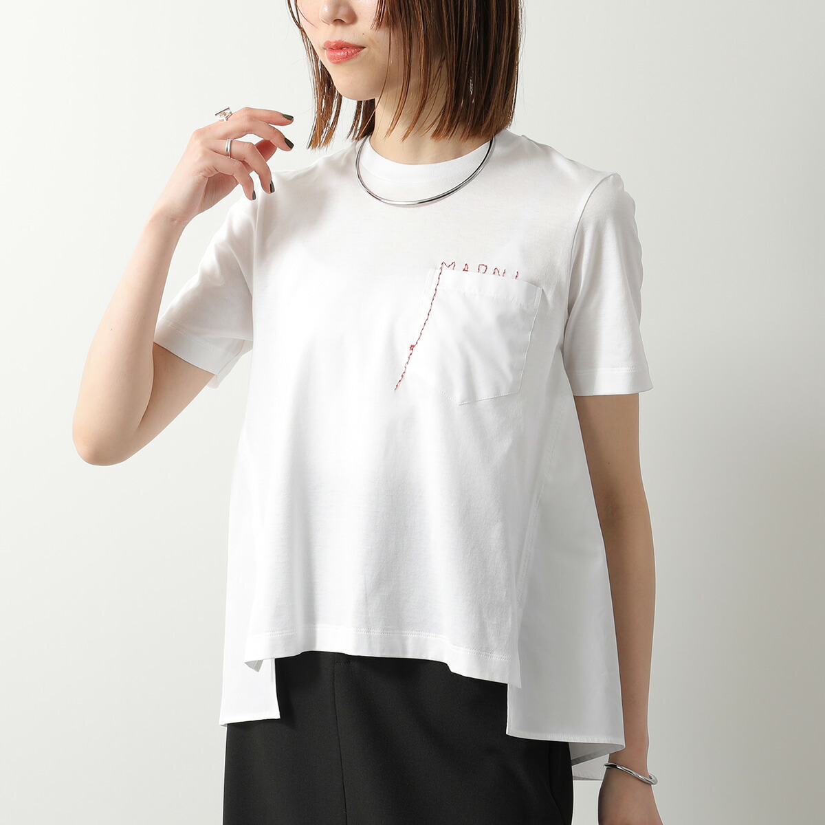 MARNI マルニ Tシャツ THJE0378QS UTC446 レディース 半袖 カットソー 刺繍ロゴT クルーネック 00W01/LILY-WHITE THJE0378QSUTC44600W01【dc_kikaku】|インポートセレクトmusee