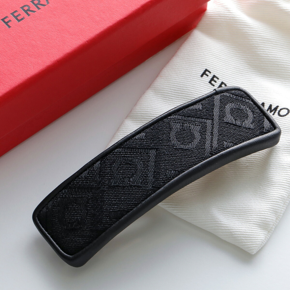 FERRAGAMO フェラガモ バレッタ 34 0430 776413 レディース ガンチーニ ジャガード ヘアアクセサリー 髪留め 001/NERO