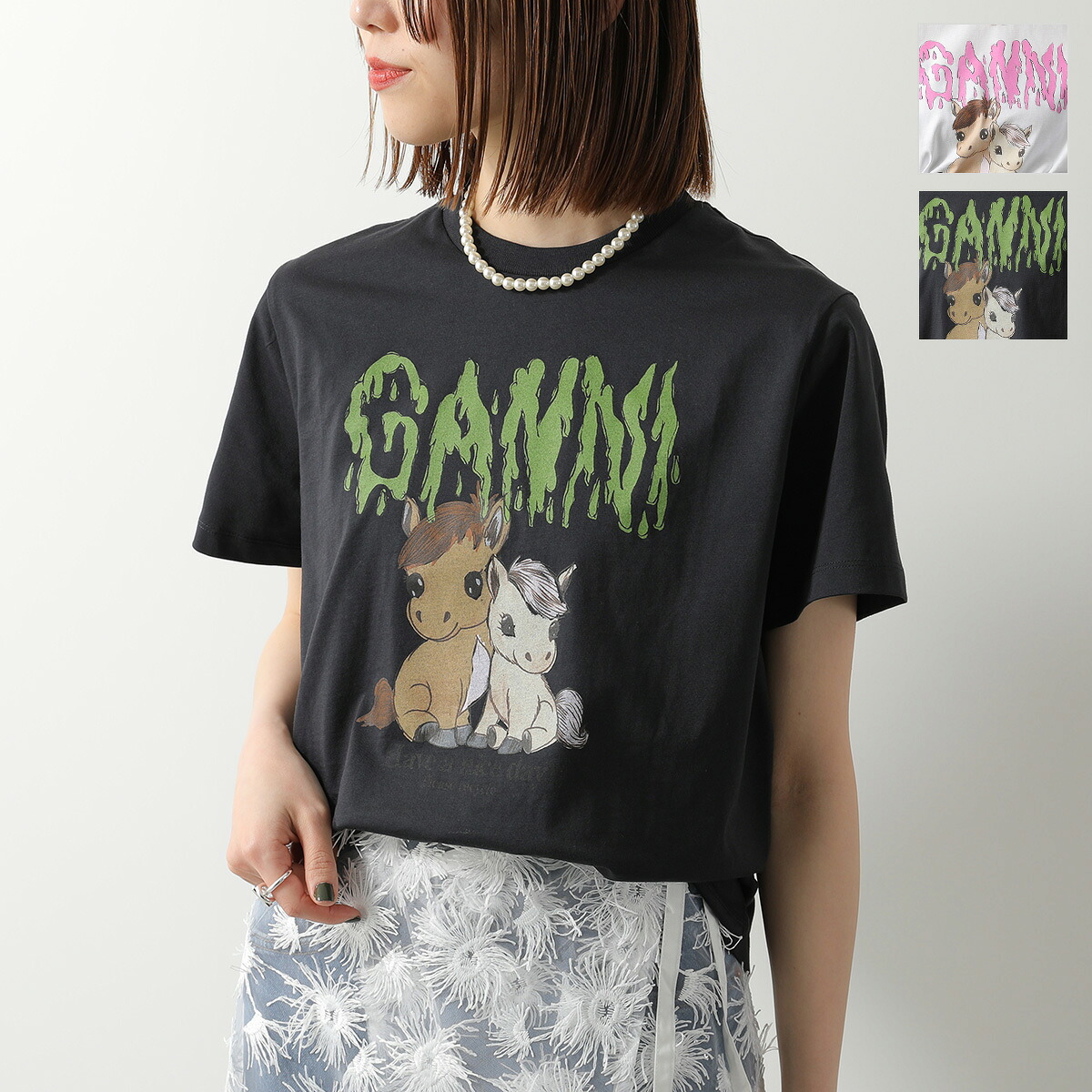 GANNI ガニー 半袖 Tシャツ Basic Cotton Jersey T-shirt A1050048 レディース カットソー ロゴ コットン クルーネック カラー2色｜インポートセレクトmusee