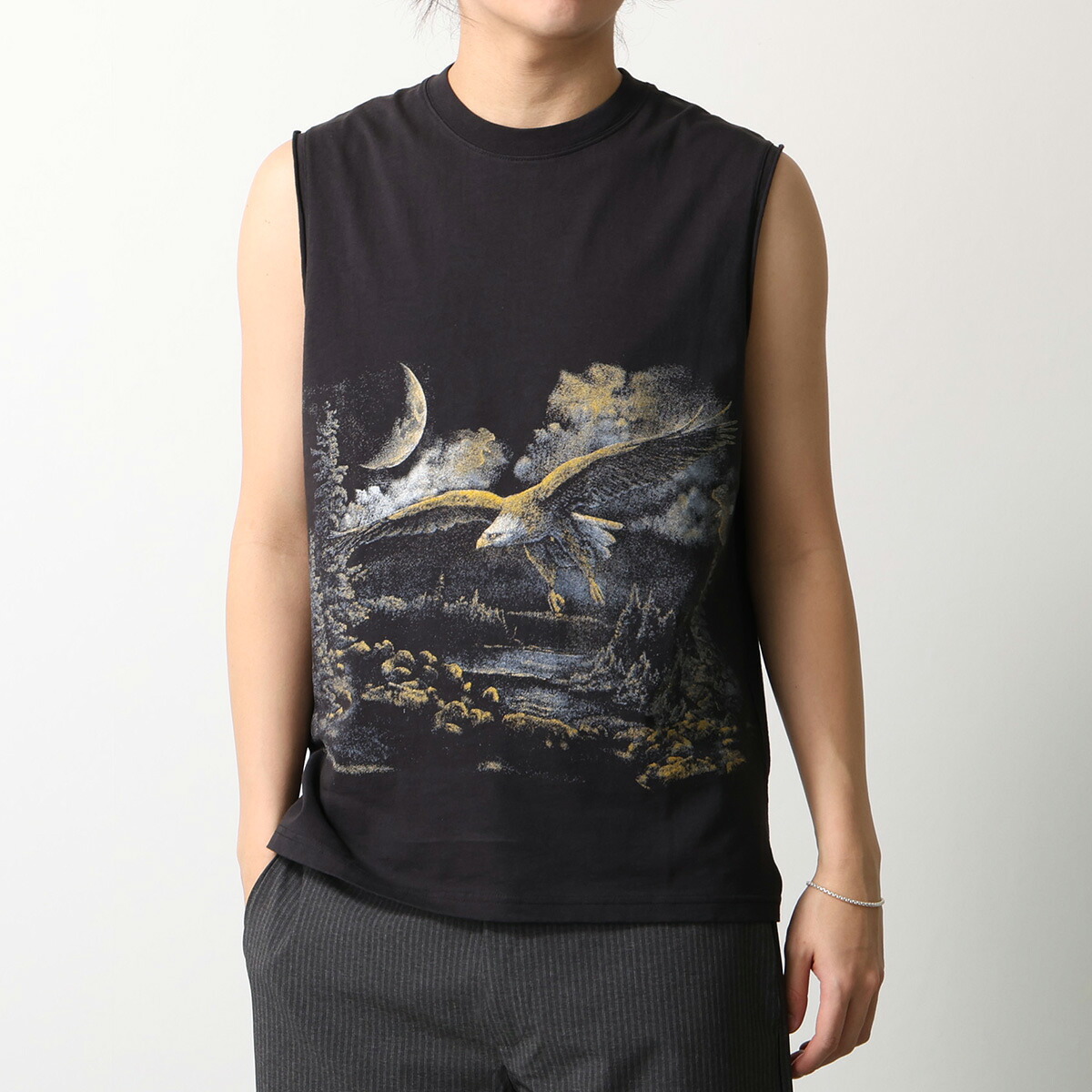 ROA ロア タンクトップ Fai Sleeveless Tee YBMW021JY02 メンズ ノースリーブ カットソー プリント コットン クルーネック BLK0020/Washed-Black｜インポートセレクトmusee
