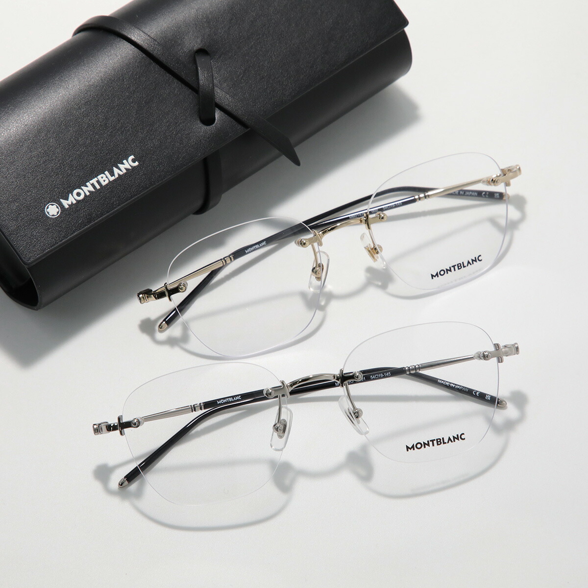 MONTBLANC モンブラン メガネ MB0142O メンズ ウェリントン型 メタル リムレス クリングスタイプ ロゴ めがね 眼鏡 アイウェア カラー2色｜インポートセレクトmusee