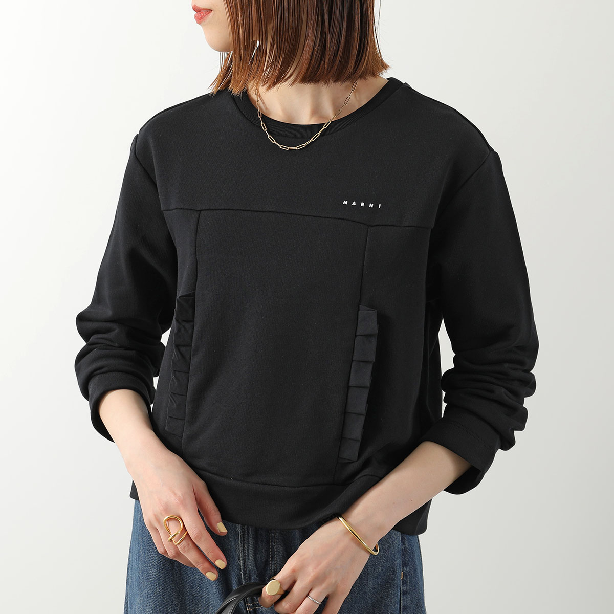 MARNI KIDS マルニ キッズ トレーナー M01682 M00V1 レディース ガールズ スウェット コットン 長袖 クルーネック フリル ロゴ 0M900
