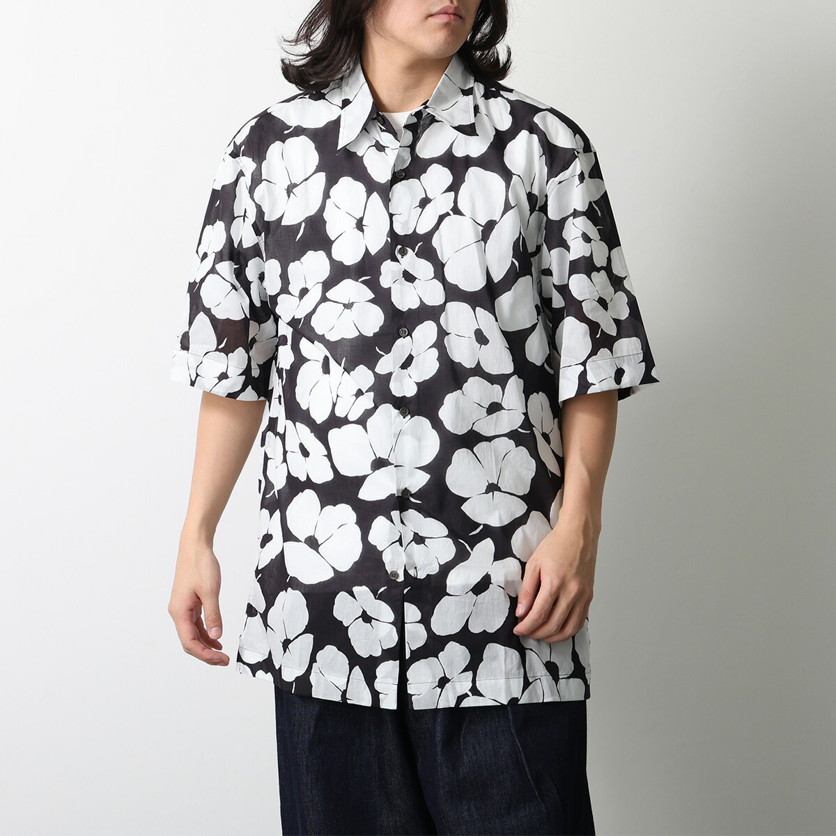 DRIES VAN NOTEN ドリスヴァンノッテン シャツ CASSIDYE カシダイ 020700 3069 メンズ 半袖 コットン 花柄 オーバーサイズ 900/BLACK
