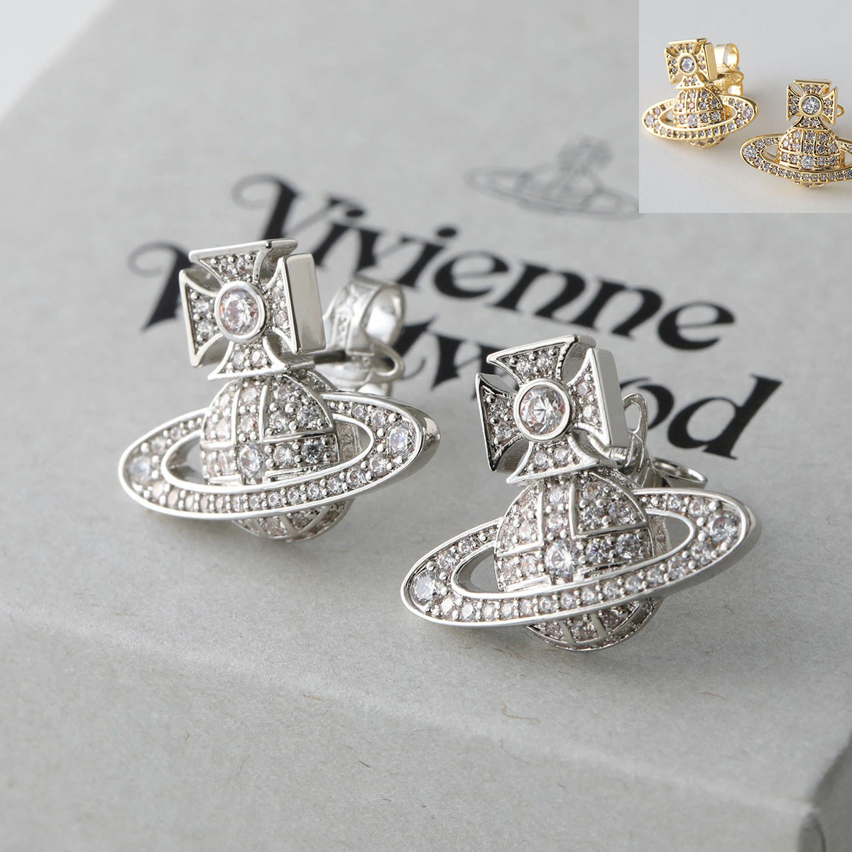 Vivienne Westwood ヴィヴィアンウエストウッド スタッドピアス CARMELA BAS RELIEF EARRINGS カルメラ バス レリーフ 6201033A レディース P102/PLATINUM/WHITE-CZ