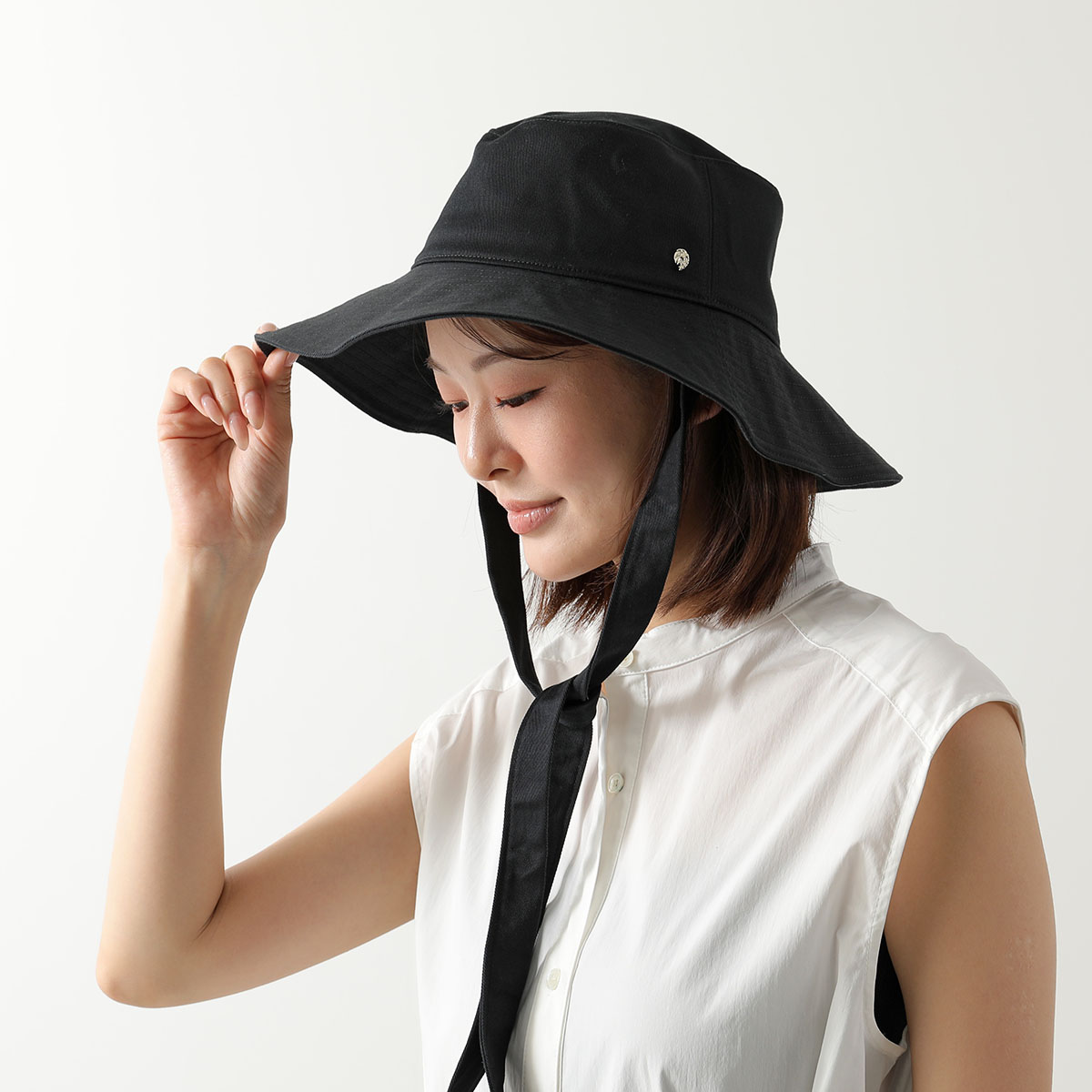 HELEN KAMINSKI ヘレンカミンスキー バケットハット KIYOMA COTTON キヨマ コットン レディース ストラップ付 ミディアムブリム 帽子 BLACK