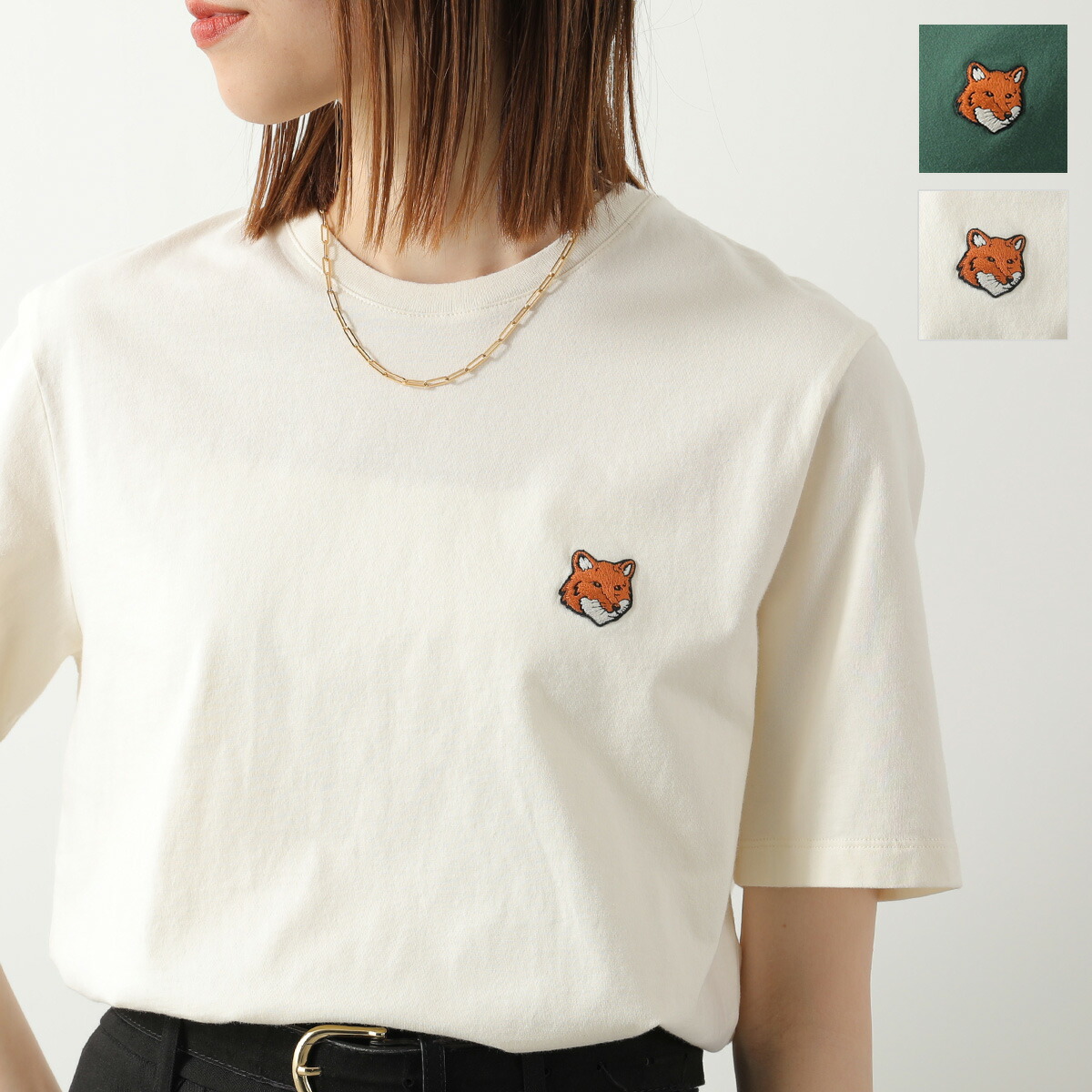 MAISON KITSUNE メゾンキツネ Tシャツ FOX HEAD フォックスヘッド レギュラー PM00107KJ7026 レディース 半袖 カットソー 刺繍パッチ|インポートセレクトmusee
