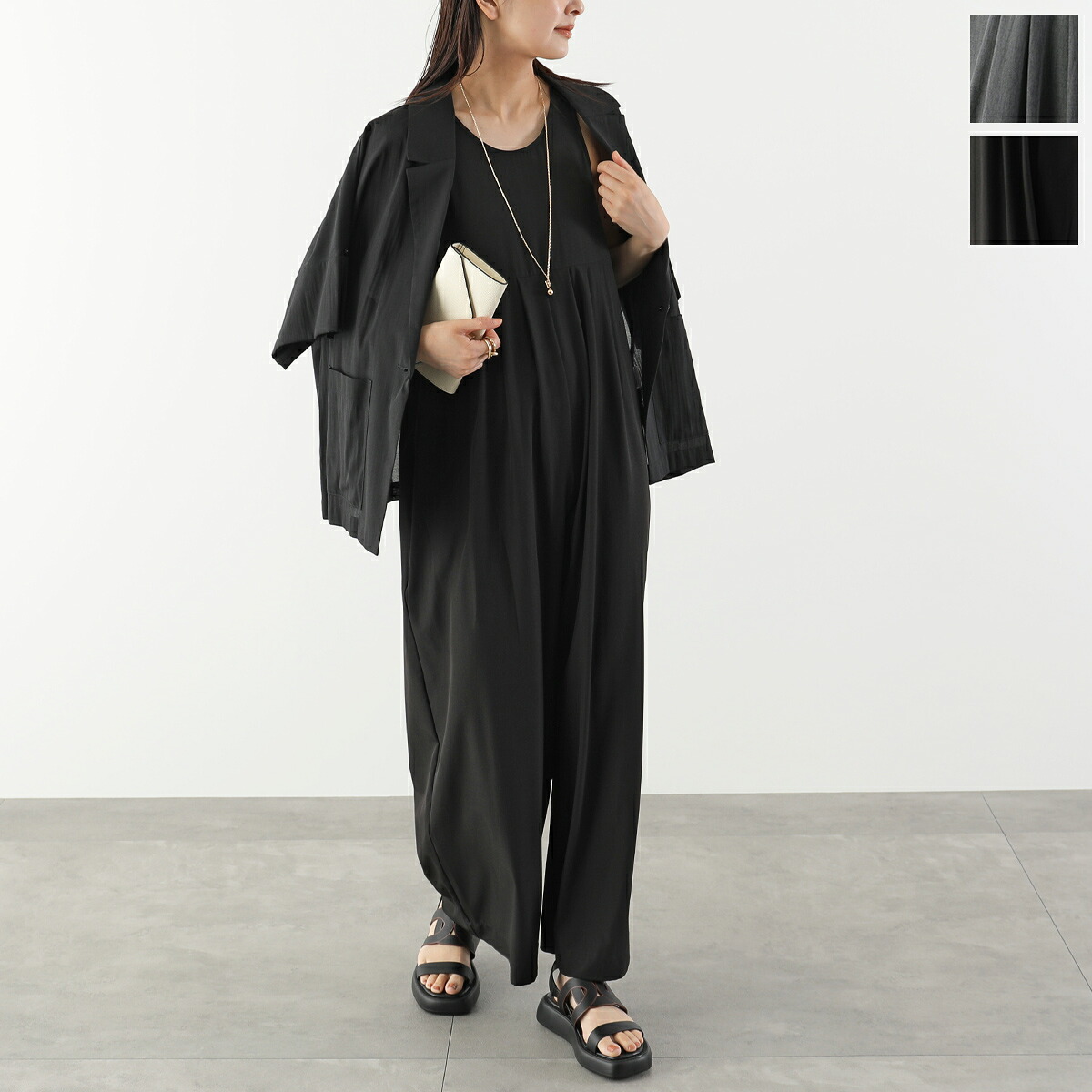 Dignite Collier ディニテコリエ サロペット 80268012 レディース オールインワン アメリカンスリーブ アメスリ ワイド クルーネック ストレッチ|インポートセレクトmusee