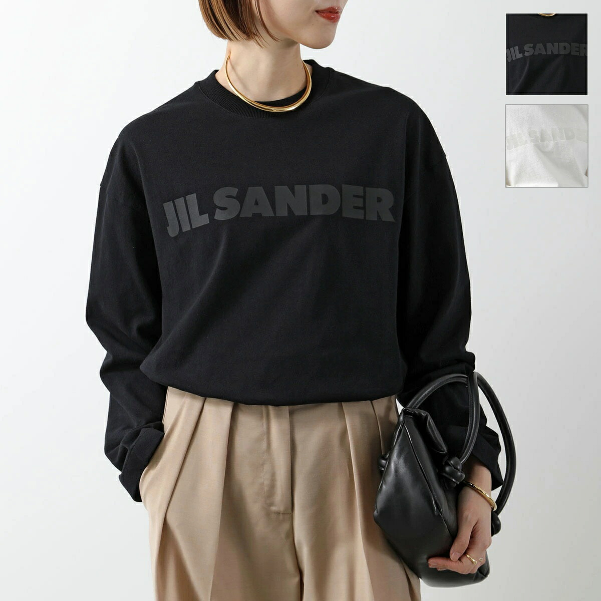 JIL SANDER ジルサンダー Tシャツ J03GC0136 J20243 J45317 レディース 長袖 ロンT ロゴT カットソー クルーネック コットン オーバーサイズ J03GC0136J20243001｜インポートセレクトmusee 31,850円