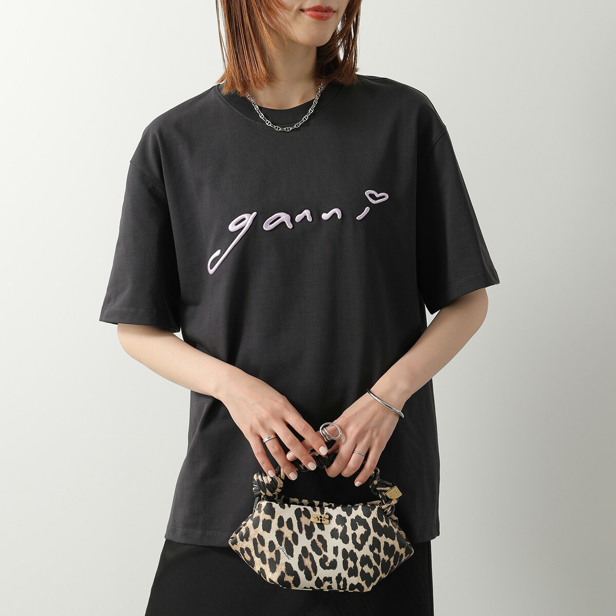GANNI ガニー Tシャツ Heavy cotton Jersey A1050187 11038 レディース カットソー ロゴ刺繍 コットン クルーネック|インポートセレクトmusee