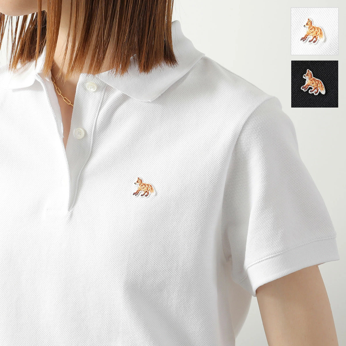 MAISON KITSUNE メゾンキツネ ポロシャツ BABY FOX ベイビー フォックス レギュラー OW00207KP0001 レディース 半袖 鹿の子 刺繍パッチ【dc_kikaku】|インポートセレクトmusee