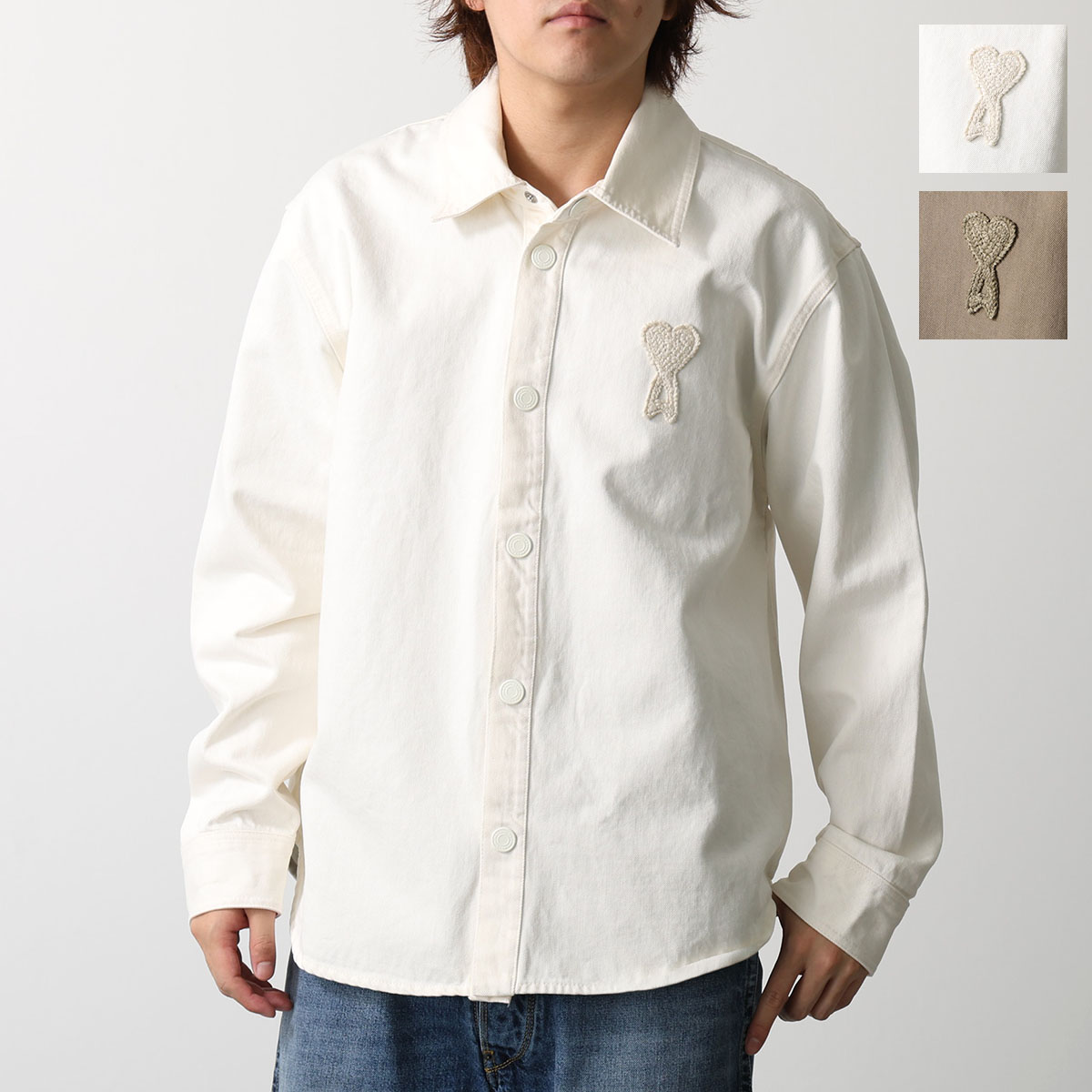 ami paris アミパリス オーバーシャツジャケット UJK897.DE0126 メンズ ハートロゴ コットン 長袖 UJK897.DE0126.136|インポートセレクトmusee