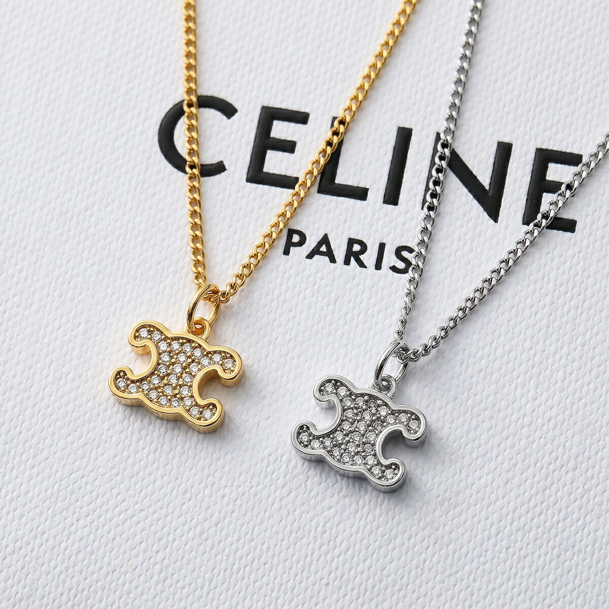 CELINE セリーヌ ネックレス 460GB6BZI.35OR 36SI レディース トリオンフ ペンダント クリスタル装飾 アクセサリー｜インポートセレクトmusee